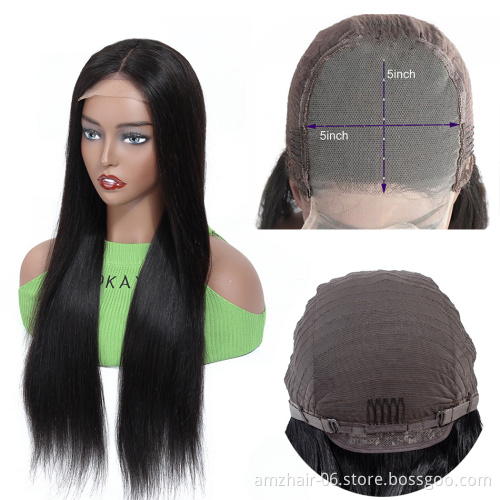 Factory Supplier 5X5 HD Lace Closure Human Hair Wigs For Black Women  Peruvian Glueless Natural Straight Human Hair Wig In Stock